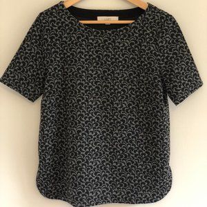 LOFT Black and Grey Jacquard Top